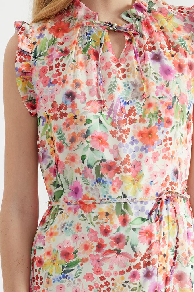 Женское модное новое платье Желтое шифоновое тканое платье трапециевидной формы с цветочным узором на подкладке миди