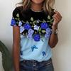 Футболка с круглым вырезом и цветочным принтом в виде 3D-цветка, модная летняя новая повседневная футболка с коротким рукавом