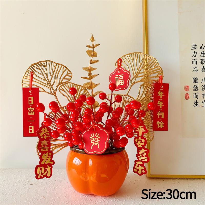 Chinese Wealth Fruit Pot Decoration Chinese New Year Desktop Ornament Spring Festival Gift Decor Blessing Flower Bucket