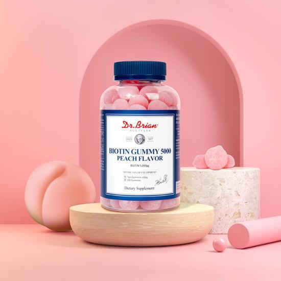Доктор. Brian Biotin Gummies 5000 со вкусом персика (100 жевательных конфет) (50-дневный запас)