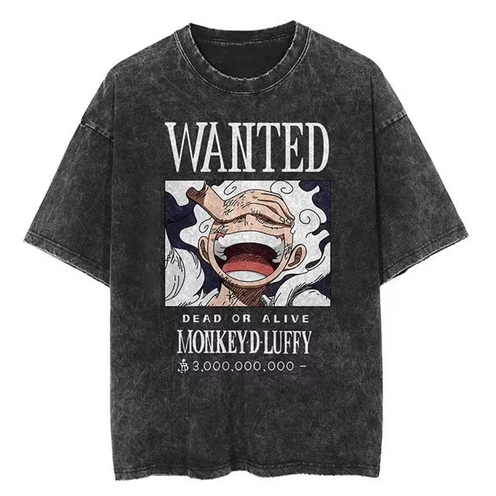 Nika Luffy Gear ONE PIECE Anime Harajuku Retro Washed Tshirt Cotton Men Streetwear Women Short Sleeves Unisex Top