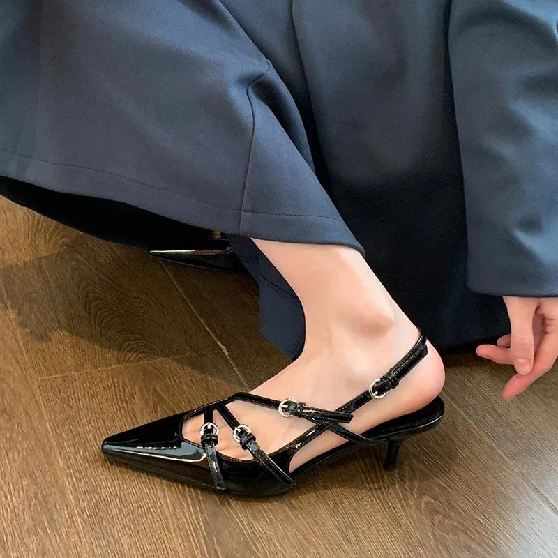 Туфли для женщин с закрытым носком женские босоножки модные женские сандалии с острым носком тонкие каблуки туфли с пряжкой ремешок женские