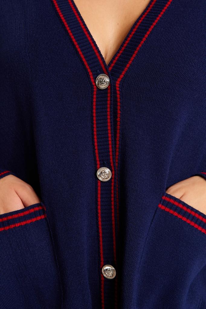 Women's Fashion New Plus Big Size Cardigan Navy Blue-Red Stripe Detailed Knitwear Cardigan