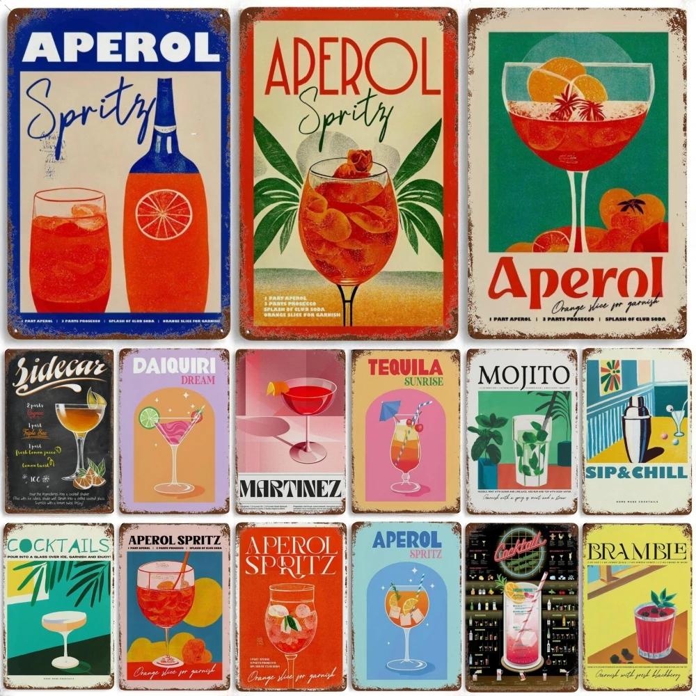 Vintage Fruit Juice Mojito Aperol Spritz Posters and Sangria Drink Negroni Metal Tin Sign Plaque Club Bar Home Decor Wall Pla