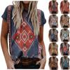 Women's Summer Casual Round Neck Short Sleeve T-shirt Vintage Print Top