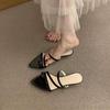 Niche Black Cool Slippers Women's Summer Wear 2025 New Thin Strap Heel Pointed French Temperament Sandals Women