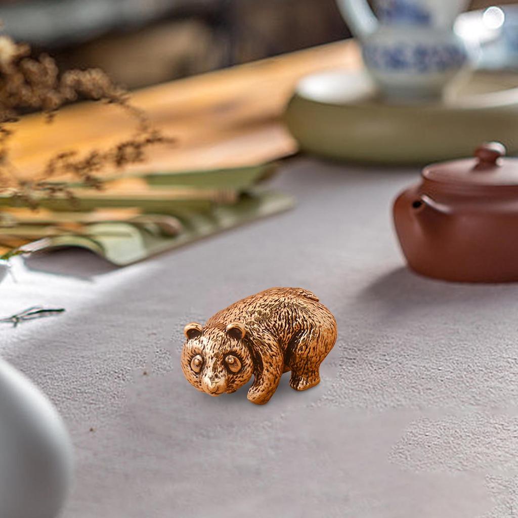 Brass Small Panda Statuette Micro Landscape Pandas Small-size Office Desktop Ornament Tea Pet Toy
