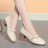 3.5cm Breathable Shallow Mouth Sweet Pearl Rhinestone Mary Janes Women Pumps 2025 Fall Med Block Heels Shoes Office Mom Girls