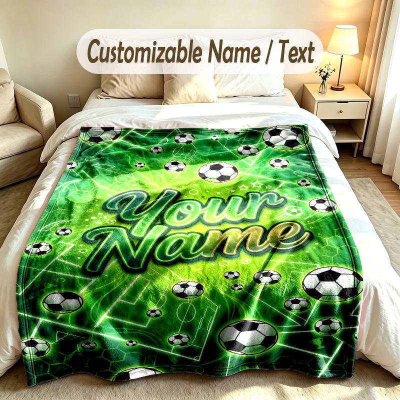 Soccer Theme Custom Blanket Personalized Name & Text Customized Soft Warm Throw Blanket Home Decor