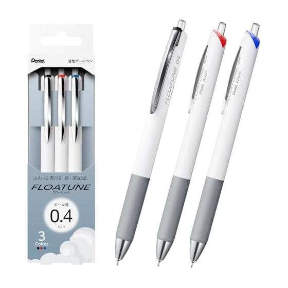 Шариковая ручка Pentel Flowtune на масляной основе, Черный, Красный, Синий, 0,4 мм, 3 шт., BZN204-3, Шариковая ручка с низким трением, Система подачи чернил, Специальная подушка для чернил