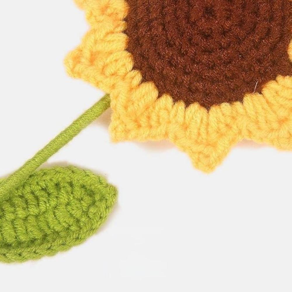 3PCS Crochet Sunflower with Leave and Long Stem Handmade Knitting Crochet Flower Bouquet Orange Sunflower Daisy Decor DIY Home Table Centerpiece