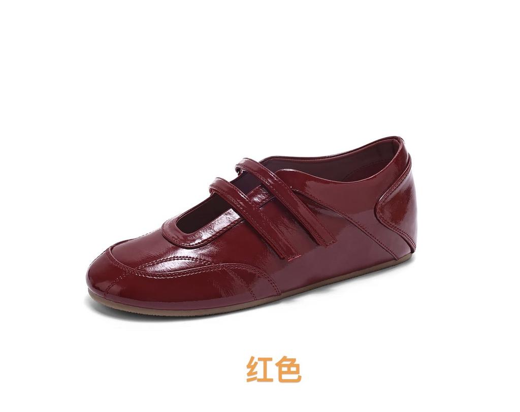 Fashion 2025 NEW Leather Version Magic Tape Slip-On Sports Flat Ballet Shoes Women Fashionable Genuine Leather Single Shoe