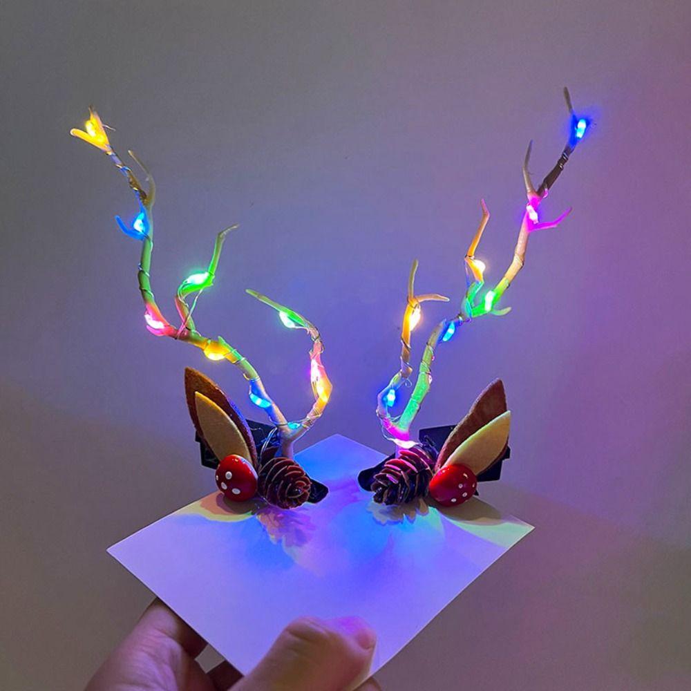 Со светодиодной подсветкой светодиодная рождественская повязка на голову с оленьими рогами светящаяся заколка для волос женская