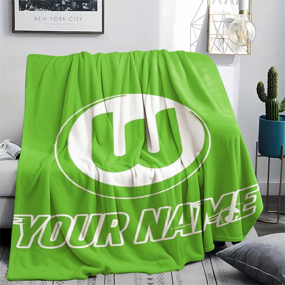 1PC Custom Name Vfl Wolfsburg Patterned Flannel Blanket Suitable For All Seasons for Home Decor Warmth and Comfort Gifts Holiday Present