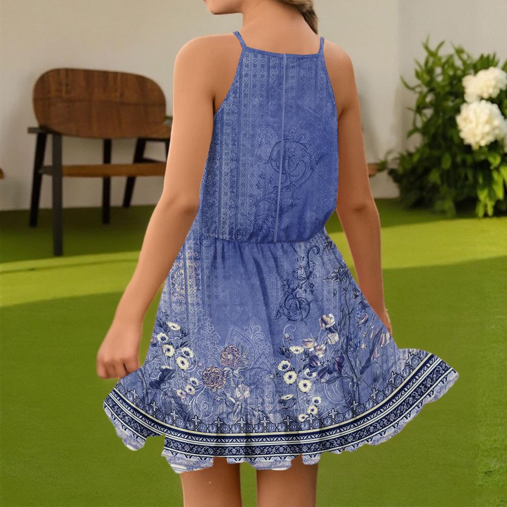 Детское летнее повседневное модное платье с круглым вырезом, однотонное, без рукавов