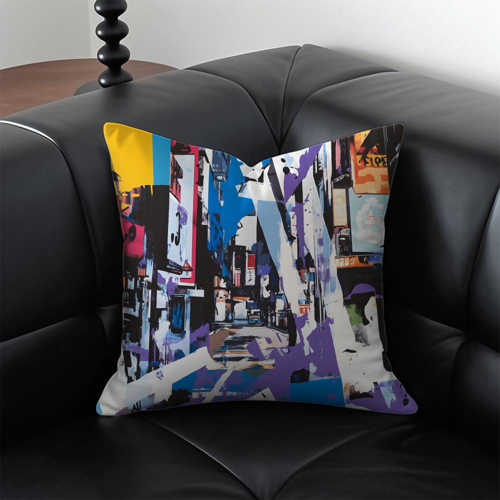 pop Street fashion graffiti art patterns Cushion Cover Pillow Case Antidustmite Invisible zipper silky plush cushion