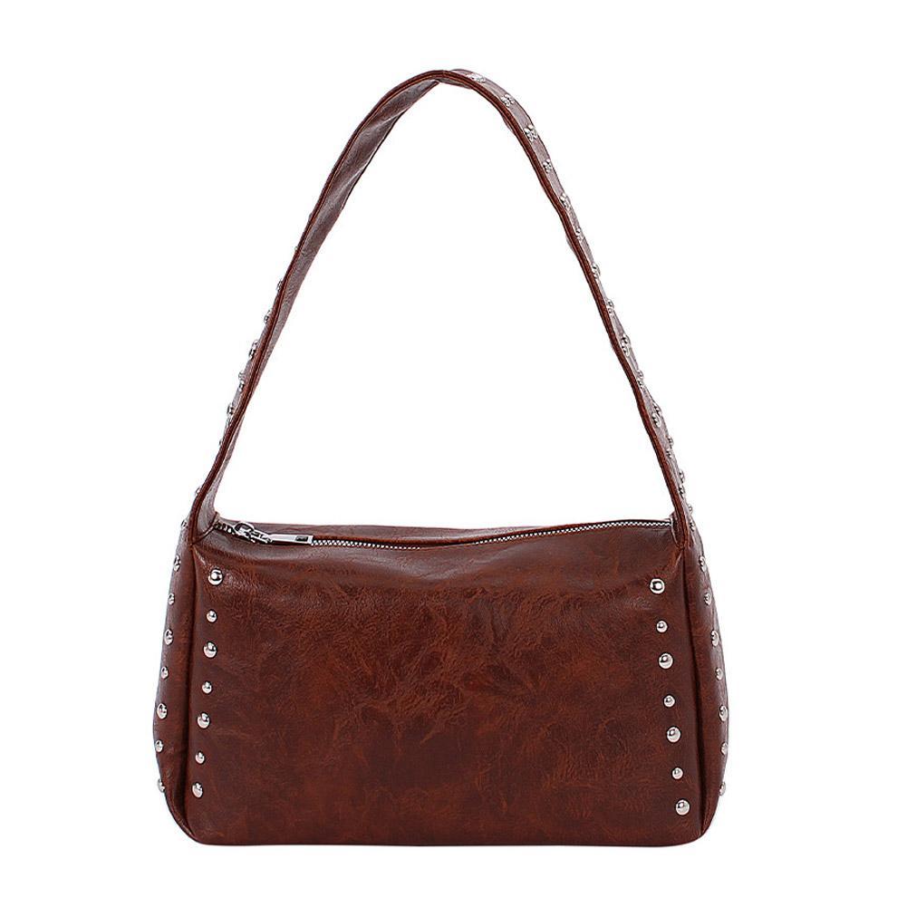 Ретро заклепки Одноплечевая сумка Мода Большая вместимость Женская Ручная сумка Подмышечный клатч Пельмени завернуты Сумка для поездок на работу