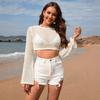 Women's Summer Hollowed Out New Long Sleeve Sleeve Knitted Short Sleeve Solid Color Top