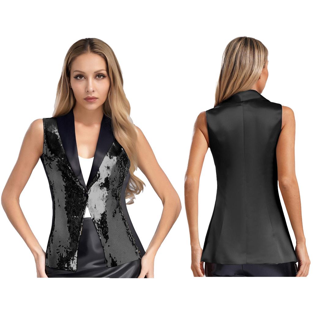 Женский элегантный жилет с пайетками, V-образный вырез, без рукавов, универсальный, жилет, наряд для банкета, свадьбы, вечеринки