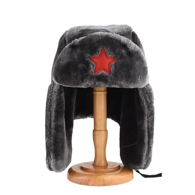 Плюшевая кепка Lei Feng, мужская зимняя, утолщенная, бархатная, большая окружность головы, хлопковая кепка, красная пентаграмма, уличная, локомотивная, женская