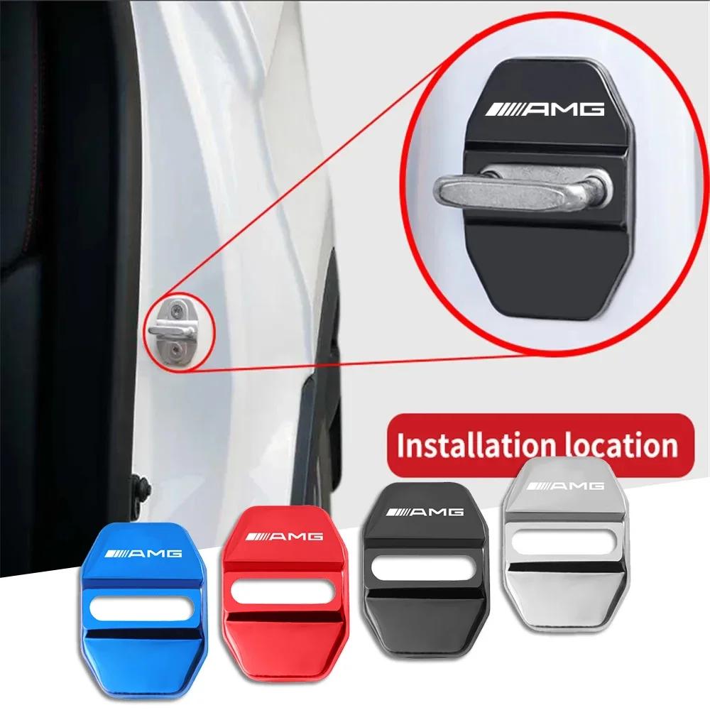 FOW5   Hot 2026 New For Benz 4Pcs Car Antirust Door Lock Cover Stainless Steel Accessories For Mercedes Benz AMG W177 W176 X166 X167 C2