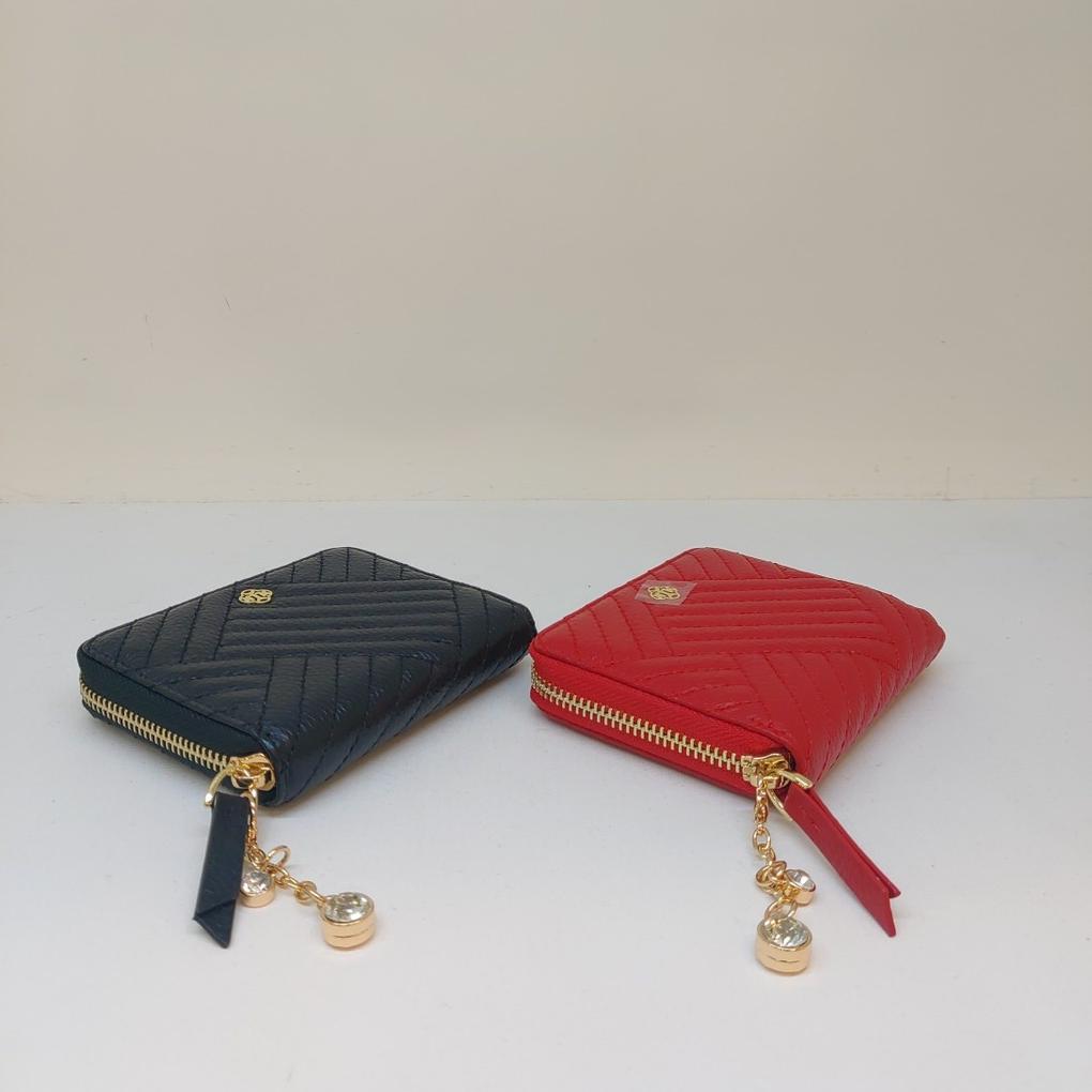 [Mari eclaire] Natural cowhide leather zippered wallet/ inside snap button/ removable decorations