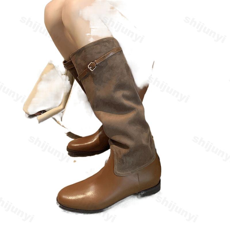 Сапоги до колена в стиле ковбойской девушки, новые трендовые дизайнерские зимние длинные сапоги с пряжкой, обувь для женщин, модные остроносые ковбойские сапоги