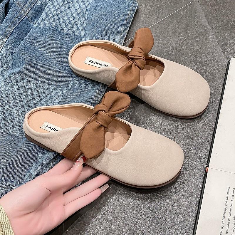 Французская сумка голова полутапочки верхняя одежда женские 2024 весна и лето бант плоская подошва нескользящие одни педали повседневные тапочки