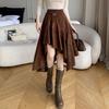 Женская осенняя замшевая юбка-миди с высокой талией и французскими рюшами, с защитой от прозрачности и неровным пушистым дизайном