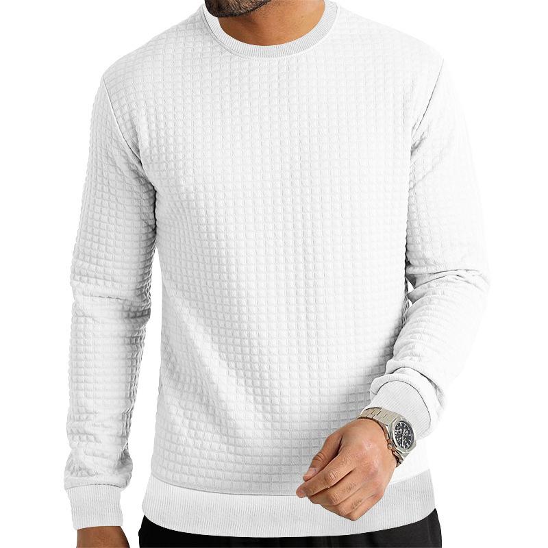 Men S Round Neck Waffle Knit Long Sleeve T Shirt Casual Basic Top