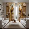 Двухсекционная цифровая желтая занавеска HD с изображением цветка пиона и павлина, стиль украшения дома, украшение гостиной, спальни, штанга для одежды