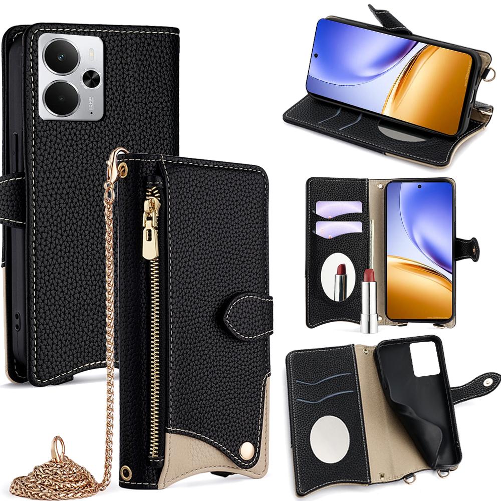 For Realme 14 5G Leather Case Wallet Stand Cover Irregular Tail Style with Chain Strap