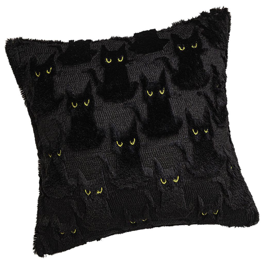 Black Cat Design Plush Pillowcase Soft Tufted Faux Fur Cushion Cover Halloween Home Decor For Spooky Theme Parties