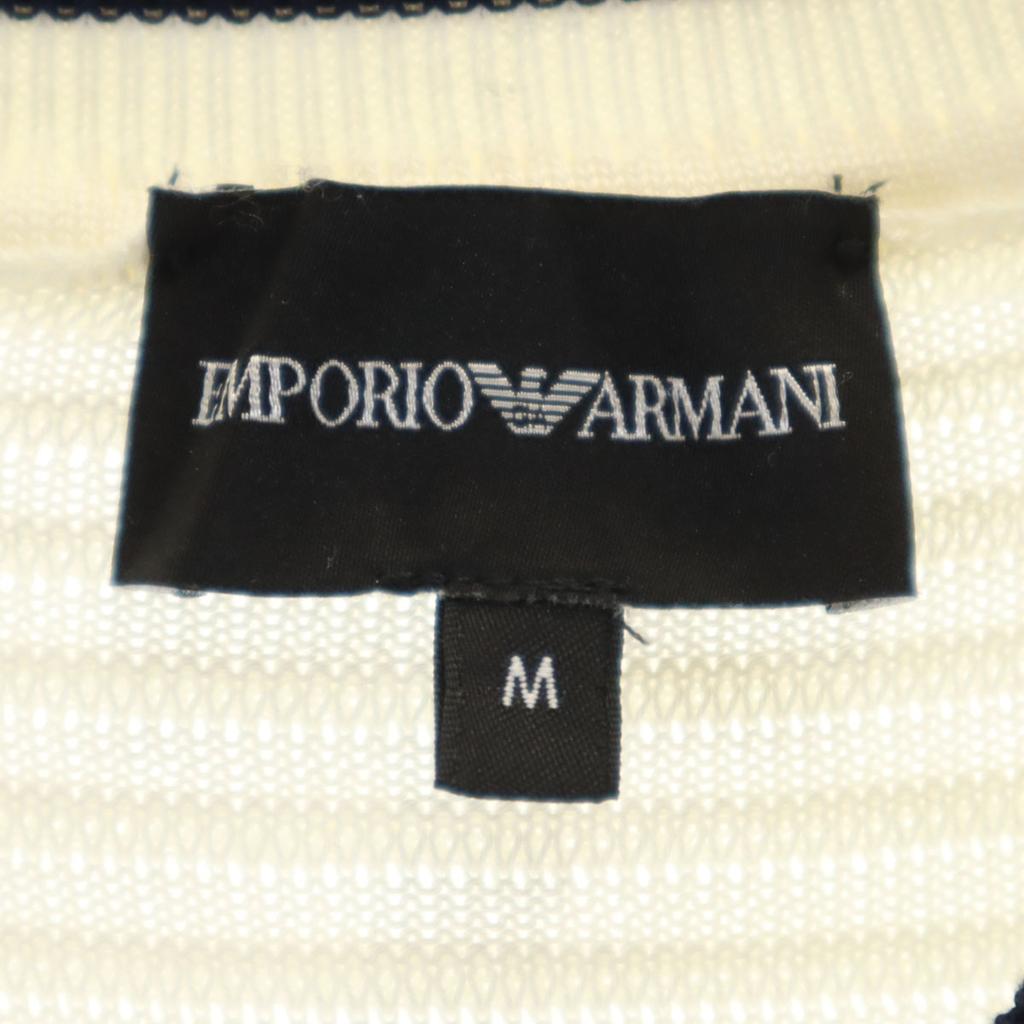 Emporio Armani Border Pattern Long sleeve knit M white sweater Men's Used