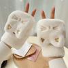 Cute Cat Plush Gloves for Women Korean Style Winter Fingerless Flip-up Style Outdoor Cycling Thickened Windproof Warm Accessory
