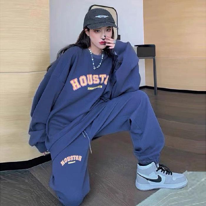 865# Модный женский повседневный спортивный костюм - свободный свитер и брюки на весну/осень 2025 г.