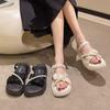 WTEMPO Pearl Sandals Fairy Style Dual Purpose and Thick Soles Heighten Mesh Flat Heels Comfortable Fashionable Casual and Versatile Slippers