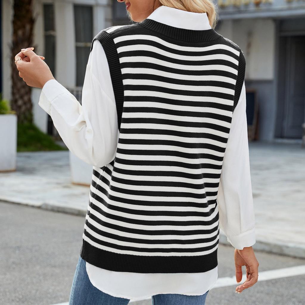 Fashionable Women's Casual V-neck Split Sweater Vest Waistcoat