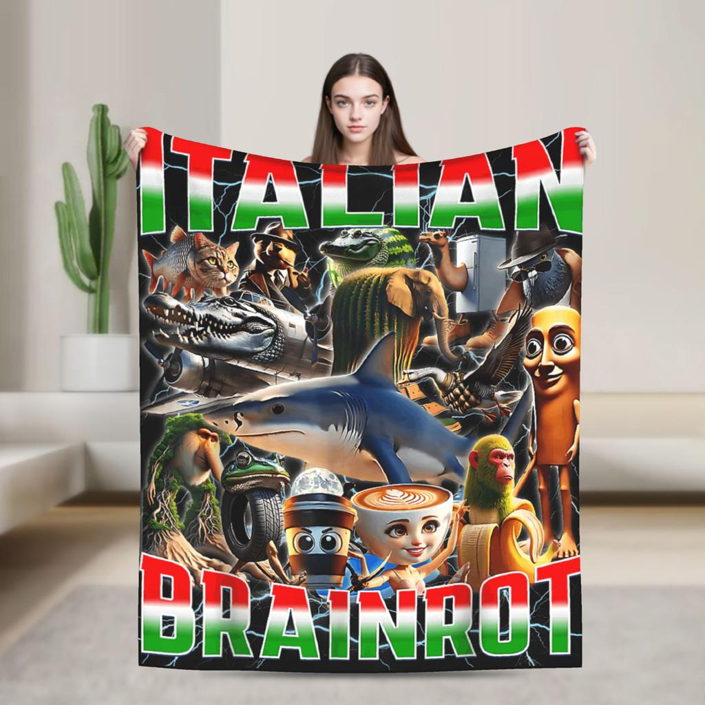 Итальянский Brainrot Капучино Ассассино Забавный Капучино Мем Плед Мягкий Забавный Плюшевый Плед для Фланелевой Простыни Покрывало на Кровать