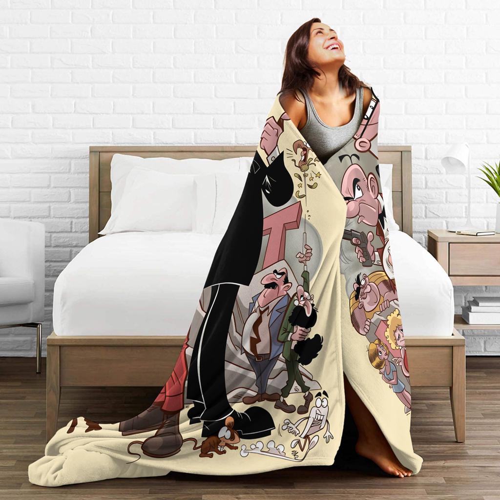 Mort & Phil Mortadelo y Filemón Blanket Warm Soft Novelty For Living Room Airplane Travel Flannel Bedspread Bed Cover