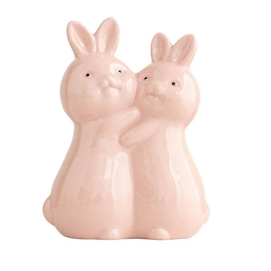 Пасхальный обнимающийся кролик Керамическая фигурка Миниатюрная Розовая Белая Пара Кроликов Статуэтка Дом Офис Рабочий стол
