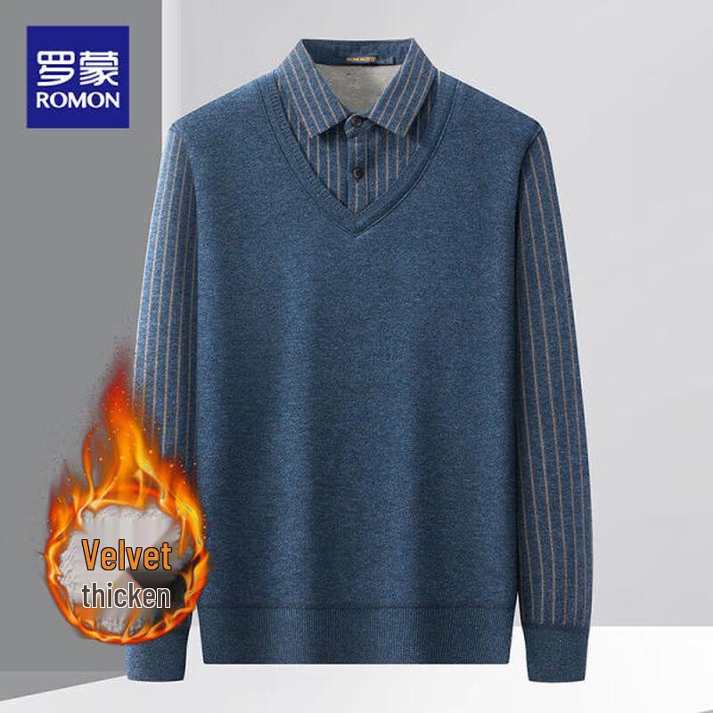 ROMON Мужской вязаный свитер из искусственного двухслойного трикотажа с флисовой подкладкой