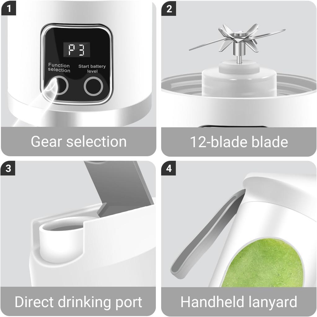 Портативная персональная электрическая USB-соковыжималка, 500 мл мини-блендер для коктейлей и смузи, 12 лезвий, отлично подходит для смешивания, компактная, удобная (белый)