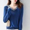 Свободный трикотажный свитер с V-образным вырезом, однотонный топ-пуловер с плетением на осень-зиму