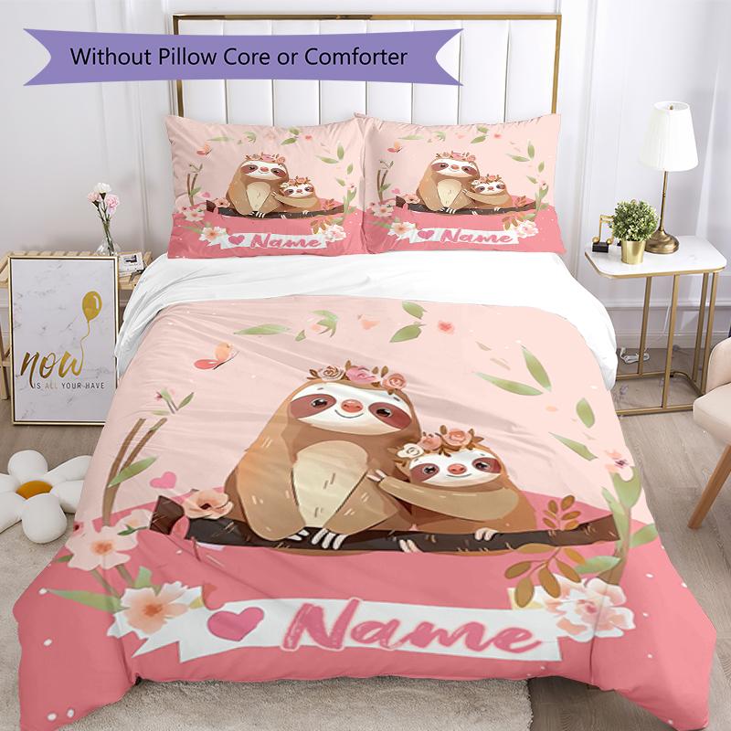 3pcs Custom Name Sloth Bedding Set Duvet Cover Closure Includes 1 Duvet Cover & 2 Pillowcases, Soft and Comfortable for All Seasons.