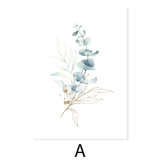 Бохо Зеленые Золотые Листья Цветочные Плакаты Акварель Картина на Холсте Настенные Художественные Принты Минималистская Картина Гостиная Украшение Дома