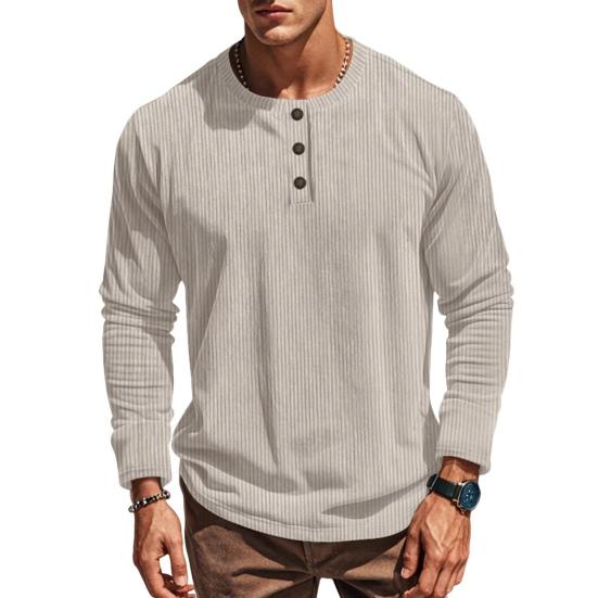Men Long Sleeve T-Shirt Corduroy Solid Color Spring And Autumn T-Shirt Casual
