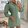 Женская мода лето весна однотонный принт с коротким рукавом поло-шея повседневные платья