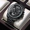 Luxury Men Black Calendar Watches Fashion Men Stainless Steel Quartz Watch Mens Business Chronograph Waterproof Wrist Watch