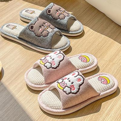 Теплые милые тапочки с героями мультфильмов для женщин, летние льняные женские тапочки, мужские шлепанцы, домашние нескользящие хлопковые тапочки